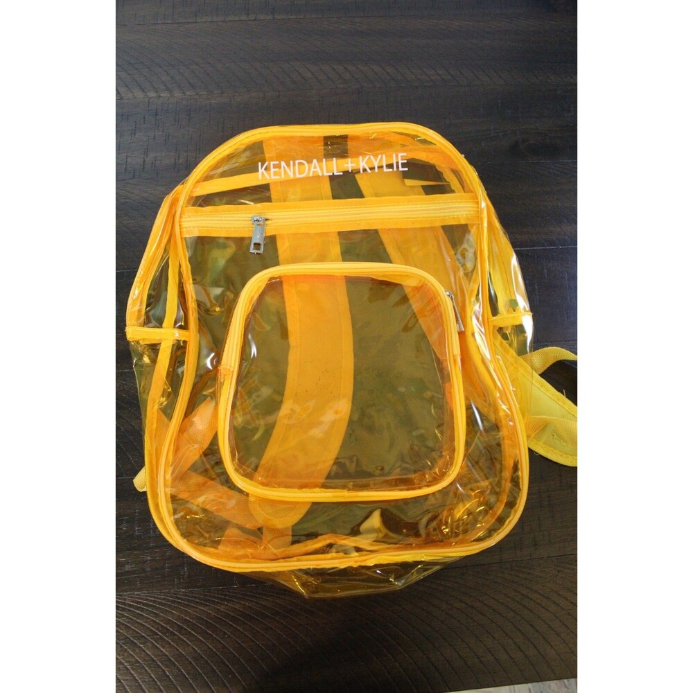 Kendall + Kylie Women Clear PVC Backpack Logo Yellow Plastic Festival Beach Pool